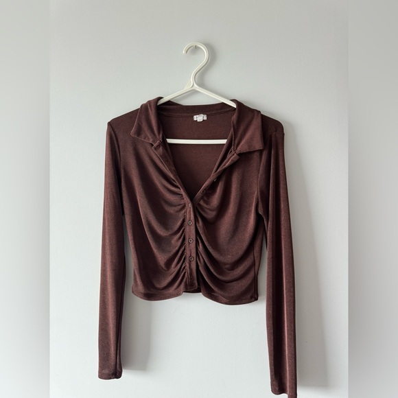 Garage Ruched Brown Metallic Top - Picture 3 of 4